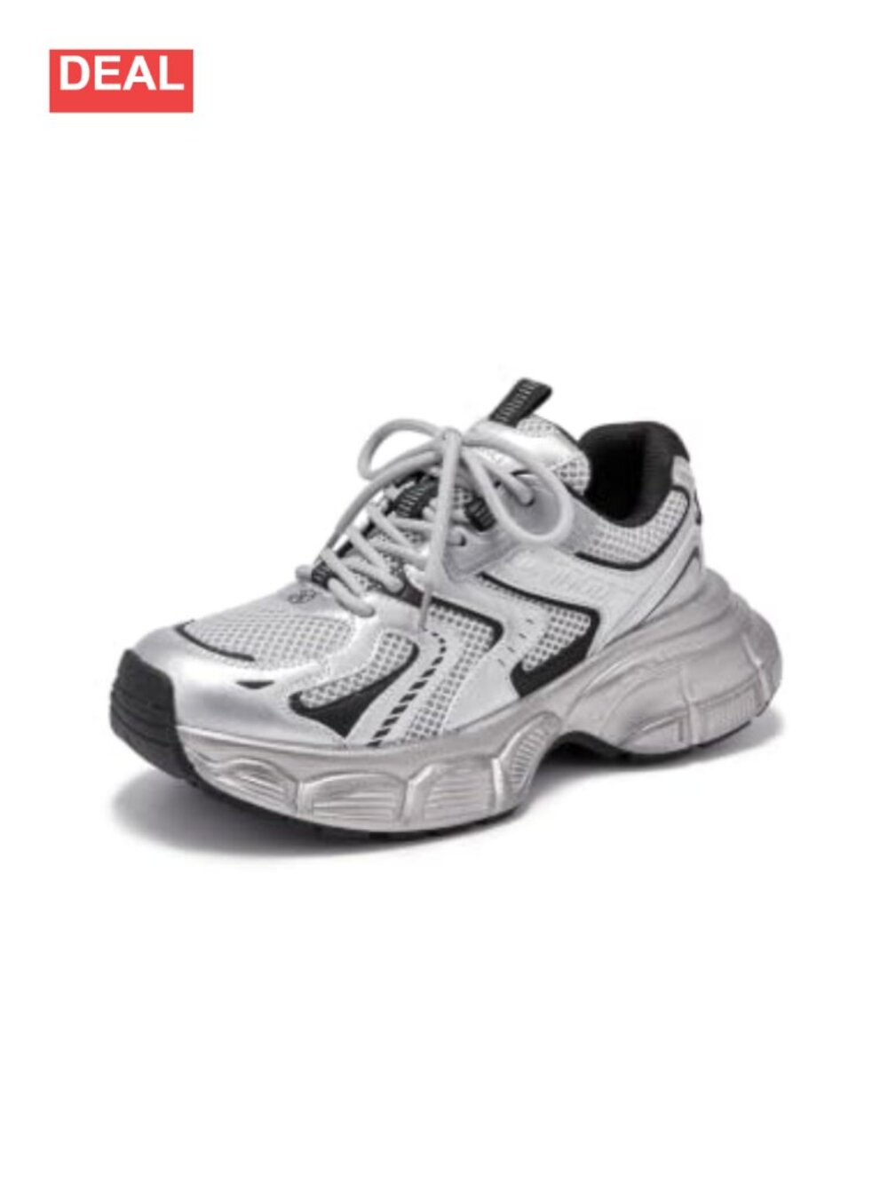 Women's Chunky Platform Walking Sneakers Synthetic Leather Mesh Lace-Up